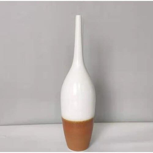 Simple Modern Insert Craft Long Neck Flower Vase Office Hotel Home Decor Ornament Brown and White Ceramic Tall Vase