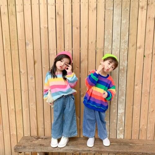 MILANCEL 2021 Spring Children Hoodies Boys And Girls Korean Rainbow Striped Hoodies