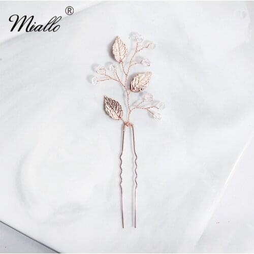 Miallo 2019 Newest Rose Gold Leaves Wedding Hair Pins Clips Bridal Hair Jewelry Accessories Hair Ornaments for Bride Bridesmaids