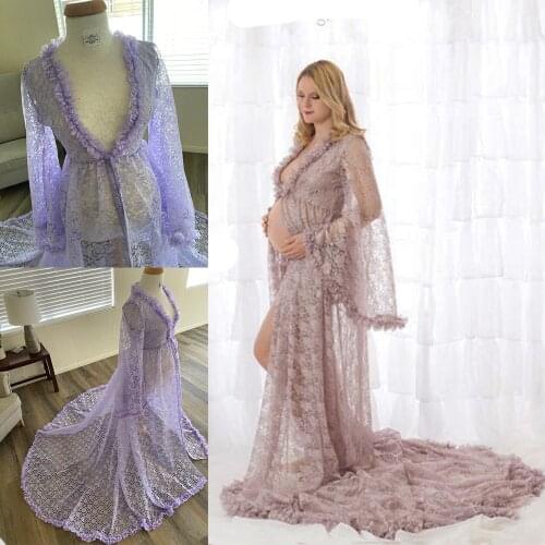 Women Sleepgown Custom Made Full Length V Neck Wide Long Sleeves Formal Nightwear with Sweep Length Button