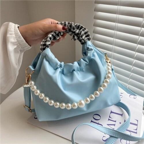 Womens fold bucket bag in the summer 2021 the new pearl chain handbag simple one-shoulder messenger bag fashionable woman bag
