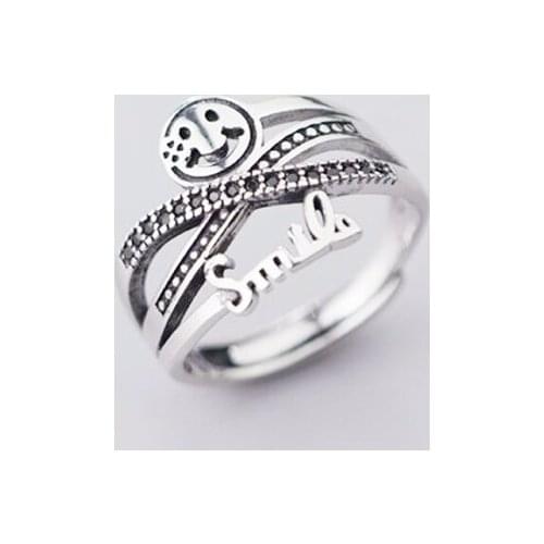 Sole Memory Retro Weave Cross Smile Happy Smiley 925 Sterling Silver Female Resizable Opening Rings SRI550