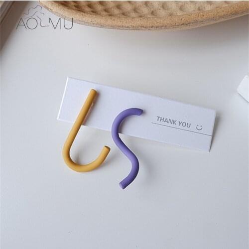 AOMU 2020 New S925 Simple Geometric Irregular Asymmetry Abstract Line Colourful Hit Color Metal Studs Cute Earrings for Women