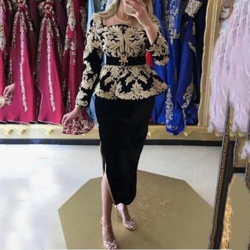 SoDigne Black Evening Dress Lace Appliques Caftan Marocain Robe De Reveillon Velvet Women Prom Party Gowns Custom made