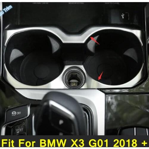 Lapetus 2Pcs Front Seat Cup Holder Water Bottle Drinks Cover Trim Matte Fit For BMW X3 G01 2018 - 2021 Stainless Steel Interior
