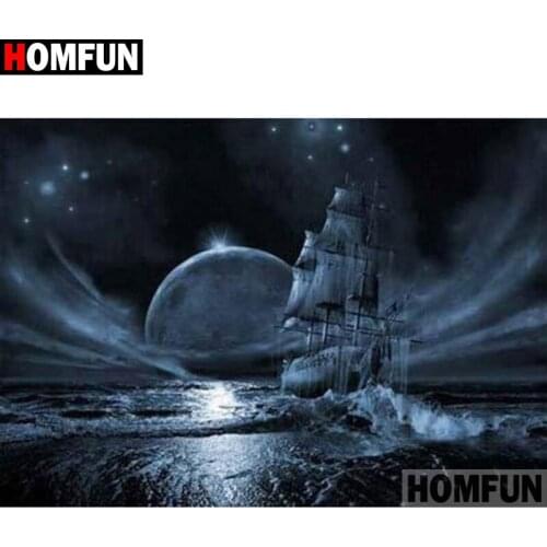 HOMFUN Full Diamond "Boat moon night scene"DIY 5D Diamond Painting Cross Stitch Home Decor Picture Of Rhinestone Handmade A26187