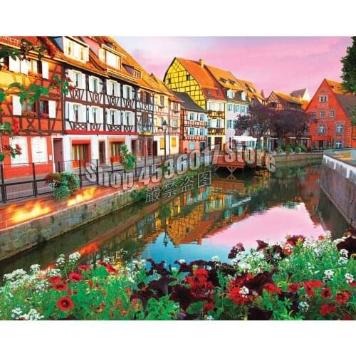 5d Diy Diamond Painting Full Cross Stitch Pictures,3d Cross Stitch,Diamond Mosaic Colmar, France Landscape Paintings,Home Decor