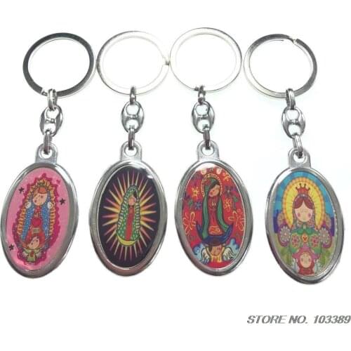 Free shipping Mixed designs of Baby Virgin keyring, our lady of guadalupe keychain, saint keyring, icon keychain with epoxy