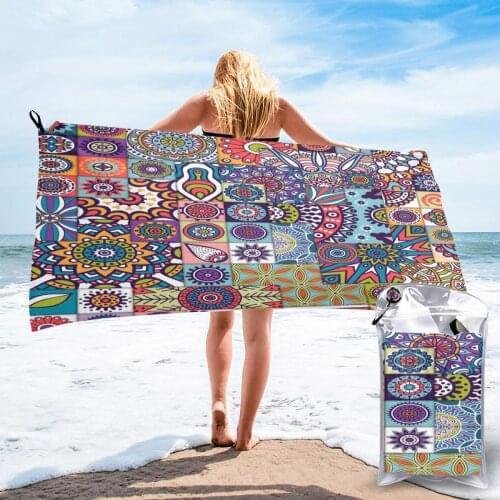 Quick Dry Beach Towel Ethnic Mandala Style Microfiber Bath Towel Beach Cushion Swimming Personalized Sand Free Beach Towel