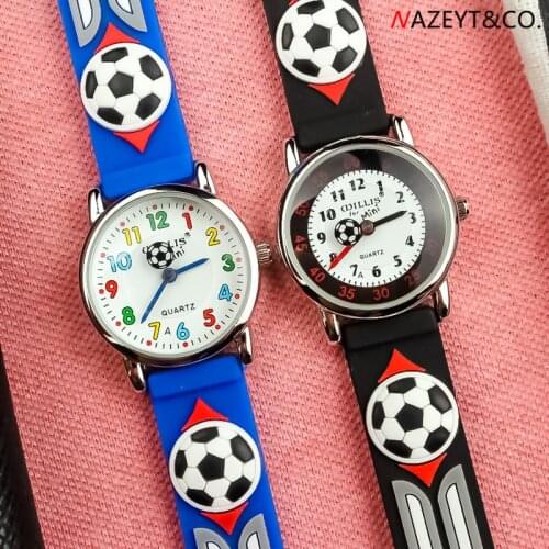 Dropshipping little boys kids 3D football dial soft silicone sports wristwatch children waterproof watch imported movement clock