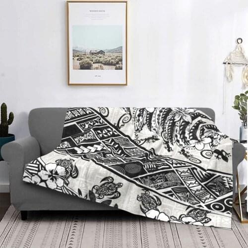 Black And White Polynesian Tribal Distressed Blanket Flannel Textile Decor Portable Ultra-Soft Throw Blankets for Bed Outdoor
