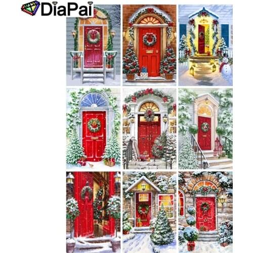 DIAPAI Diamond Painting 5D DIY 100% Full Square/Round Drill "Christmas door snowman" 3D Embroidery Cross Stitch Home Decor