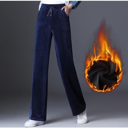 Fleece Thick Corduroy Wide Leg Pants Corduroy Straight Loose Casual Warm Flared Trouser Autumn Winter High Waist Plus Size