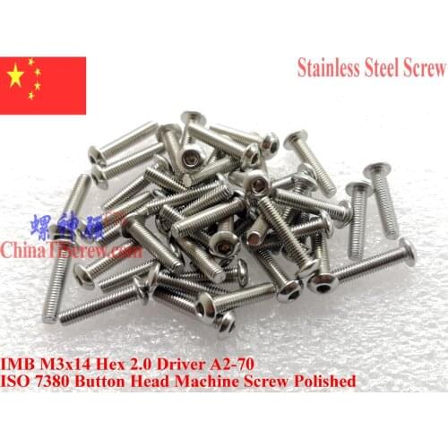 ISO 7380 Stainless Steel M3 screws M3x14 Button Head Hex Driver A2-70 Polished ROHS
