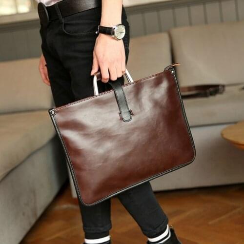 Korean male bag Vintage bag Men Ladies Handbag briefcase Mens casual one shoulder messenger trendy bag crazy horse leather bag