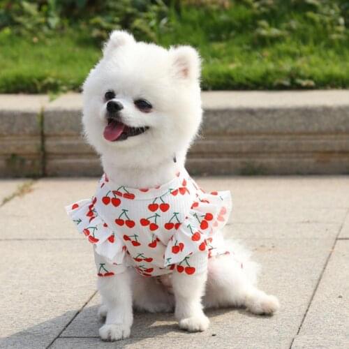 Dog Costume Cherry Printing Pattern Round Neck Polyester Skin-friendly Cloth Blouse Dog Dresses Summer 2021 одежда для собак
