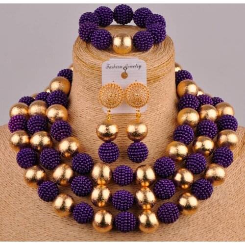 Costume purple african beads jewelry set simulated pearl nigerian wedding necklace african set FZZ80