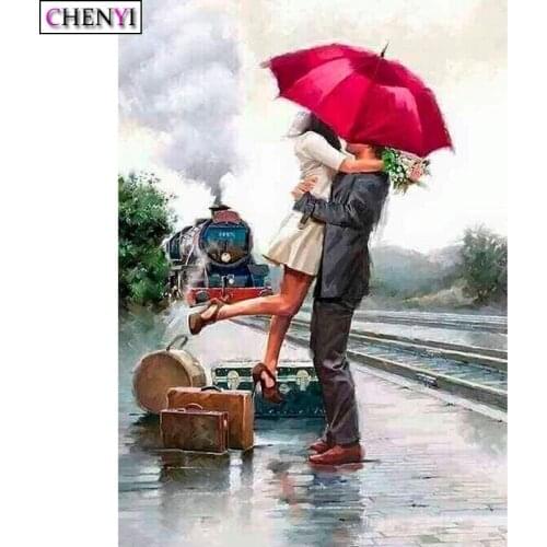 CHENYI Full Square Round Drill 5D DIY Diamond Painting Lovers and Trains 3D Diamond Embroidery Sale Home Decor Cross Stitch Kits