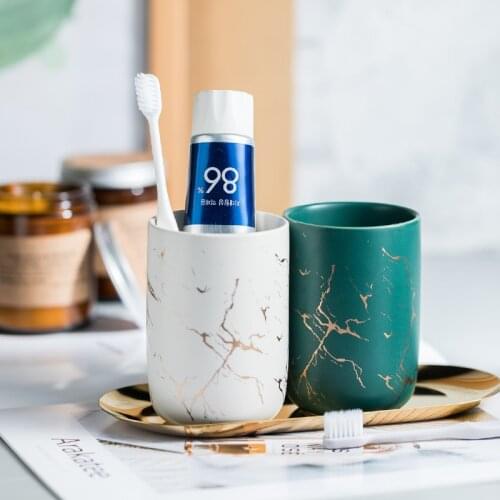 Ceramic Bathroom Accessories Set with Base Toothbrush Holder Bottle Mouthwash Cup Bathroom Tumblers Couple Storage Organizer Cup