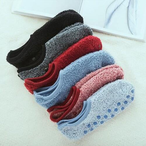 Adult Silicone Floor Thickening Plus Velvet Womens Winter Indoor Home Socks Warm Footwear Indoor Non-slip Socks
