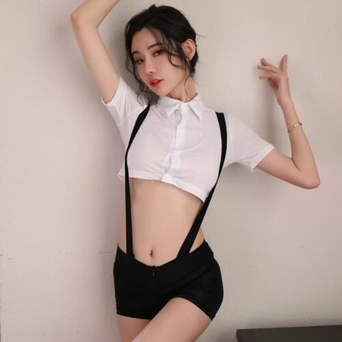 Nikoana New Sexy costume Underwear Womens Adult Shoulder Belt Secretary Uniform Allure Crotch Opening Role Play Suit lingerie