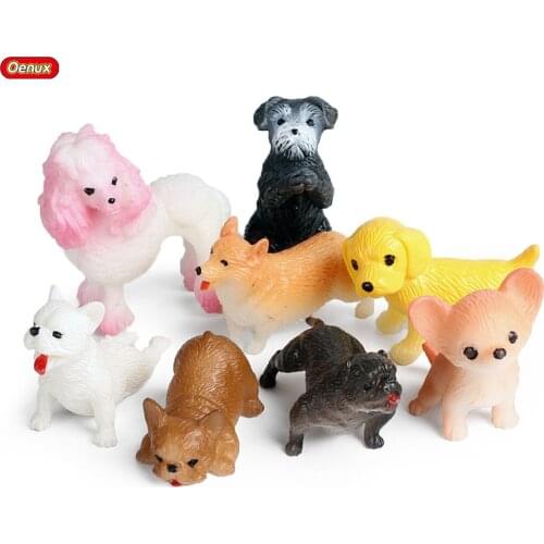 Oenux MIni 5PCS Dog Animals Model Action Figure Poodle Bulldog Pomeranian Husky Puppy Figurines Miniature Education Kid Toy Gift