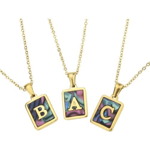 Stainless Steel Square Shell Necklace 26Letter Pendant Necklace Fashion Abalone Shell Gold English Letter Titanium Steel Pendant