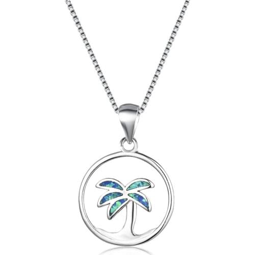 Island Breeze Wave Circle Necklaces For Women Vintage Fashion 925 Silver Blue Fire Opal Pendant Birthstone Necklace Luxury Gifts