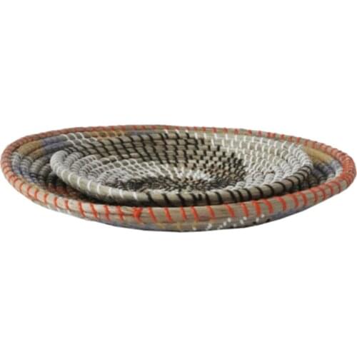 2pcs Boho Woven Wall Basket Decor Handmade Seagrass Hanging Decorative Tray Bowl Fruit Dessert Plate for Living Room Bedroom