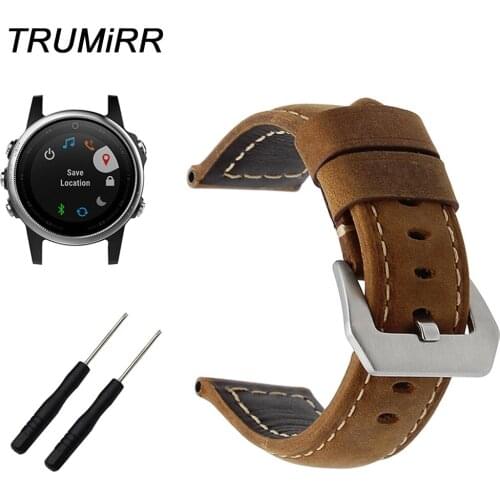 Genuine Leather Watchband 22mm 24mm for Garmin Fenix 5S 5 Epix Vivoactive HR Forerunner 935 FR935 Steel Buckle Band Wrist Strap