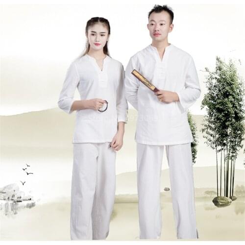 Chinese Traditional Yoga Set Women Men Kung Fu Uniform Linen Shirt Top Pants Tai Chi Asian Clothes Hanfu Clothing Costume Suits