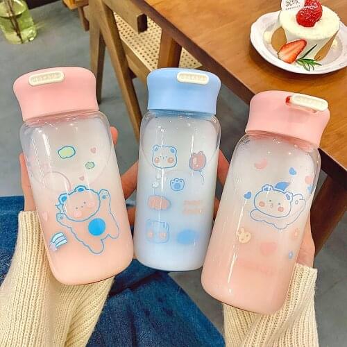 Creative Cartoon Personality Cute Trend INS Water Cup Girl Heart Glass Literary Fashion Gradual Change Bottle For Water