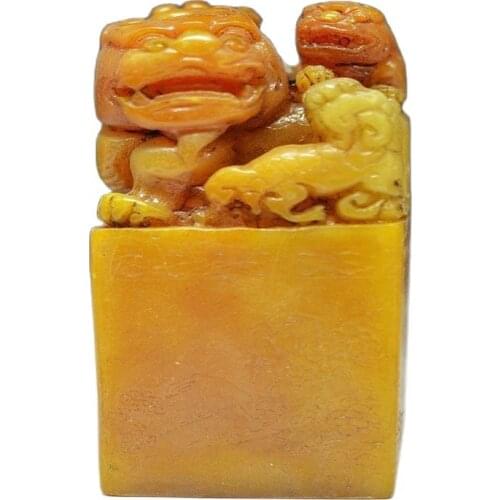 UNIQUE CHINESE SHOUSHAN STONE HAND CARVED LION SEAL