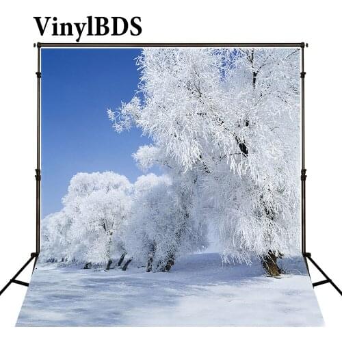 VinylBDS Backgrounds Fotografia Snowstorm White Snow In Tree Backdrops Photography Scenery Blue Sky Backdrops For Photo Studio