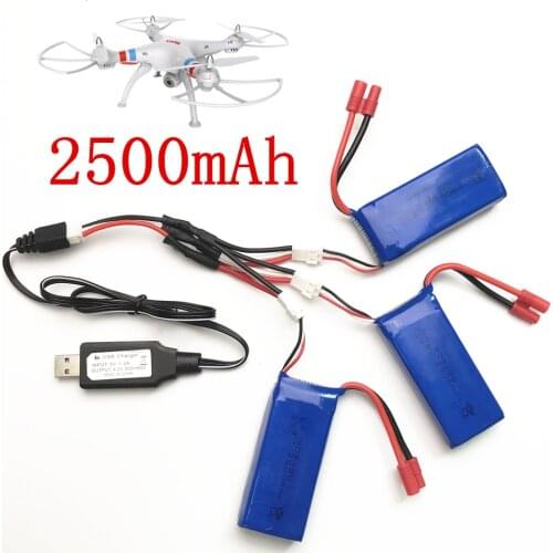 Syma X8C parts charger battery X8C X8W X8G X8HC X8HW X8HG 7.4V 2500mah RC Quadcopter spare parts Charger+1 to 3 wire+ 3 battery