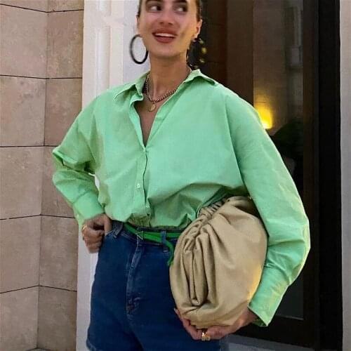 2021 New Solid Color Shirts Blouse Long Sleeve Lapel Single-breasted Casual Loose Shirts Summer Autumn Tops Female