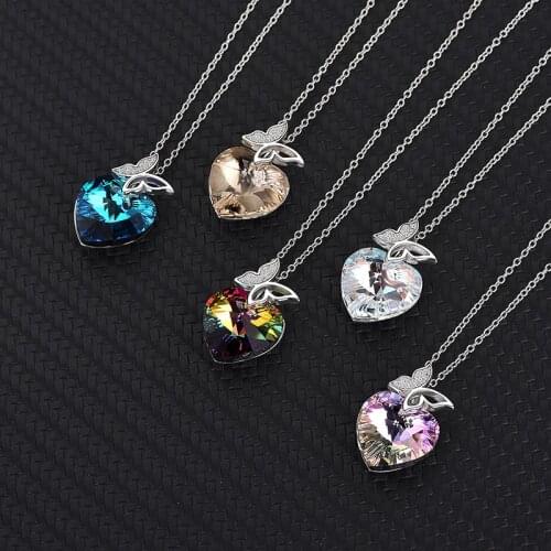S925 Sterling Silver Necklace Female Fashion Simple And Versatile Creative Austrian Crystal Butterfly Heart-shaped Pendant