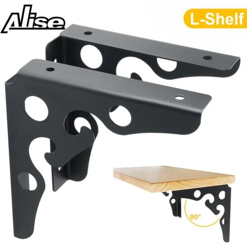 2PCS Shelf Bracket L Corner Brace Support Shelves Heavy Duty Stainless Steel Floating Brackets Wall Hanging,Matte Black 1 Pair