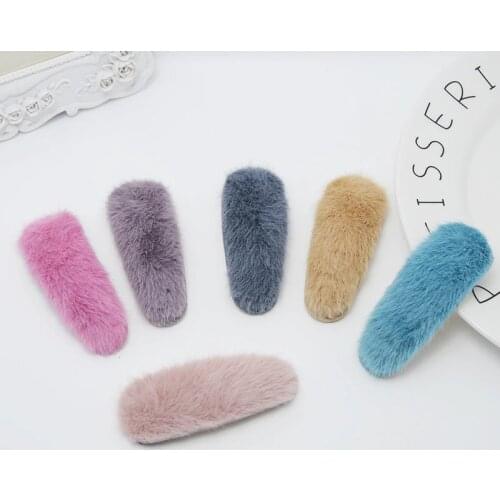 2021 Autumn Winter Fashion Color Sweet Gentle Hair Clip Plush Side Clip Bb Clip for Women Elastic Girl Hair Accessories Headwear