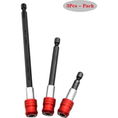 3pcs 1/4" Quick Release Red Screwdriver Drill Bit Holder60-150mm Magnetic Hex Shank Extension Rod Socket For Screw Tools Set AA