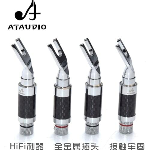 4 PCS ATAUDIO Hifi Y Spade Plug High Performance Carbon Fiber Rhodium plated Banana Y spade Jack