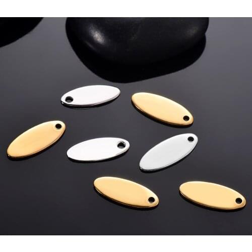 50pcs/lot Stainless Steel Oval Tags Charm Pendants Bracelet Necklace DIY for Necklace Makings Findings Hypoallergenic