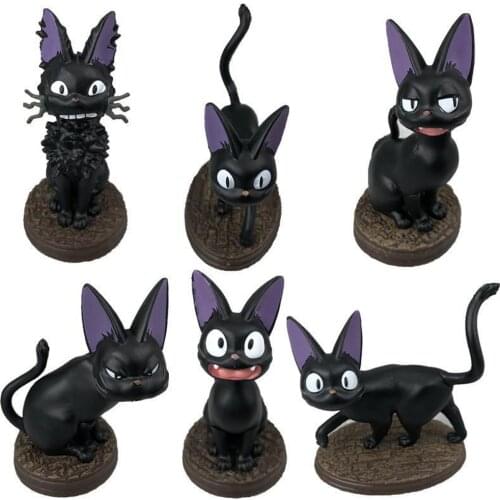 6pcs Black Cat Jiji Anime Animation Studio Hayao Miyazaki Kikis Delivery Service Figure Toys Collection Gift