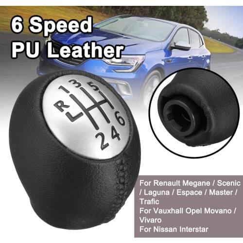 6 Speed PU Leather Gear Shift Shifter Knob Lever Stick for Renault Megane Clio Laguna Scenic For Vauxhall Opel