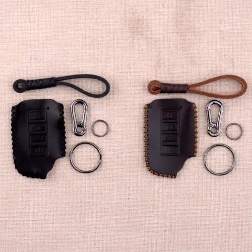 4 Buttons Car Leather Remote Key Fob Shell Case Bag Holder & Chain Black/Brown Fit for Lexus IS GS RX ES NX LS RC LX Accessories