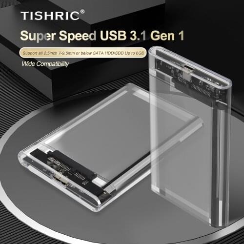 TISHRIC External HDD Case USB 3.0 SATA Type-c Hard Disk Case Adapter Hard Drive Enclosure 2.5" Up to 6GB SDD Case/Box