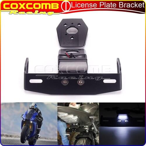 Black Motorcycle CNC Aluminum LED License Plate Holder Bracket Tail Tidy Fender Eliminator For YAMAHA YZF R1 R1-M R1-S 15-20