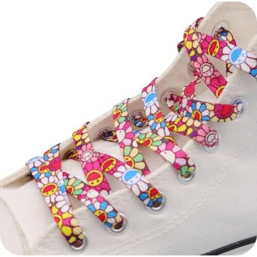 Coolstring 8MM High Quality Heat Transfer Sun Flower Pattern Printing Girl And Women Sneaker Canvas Cute Shoelaces Fashion Cords