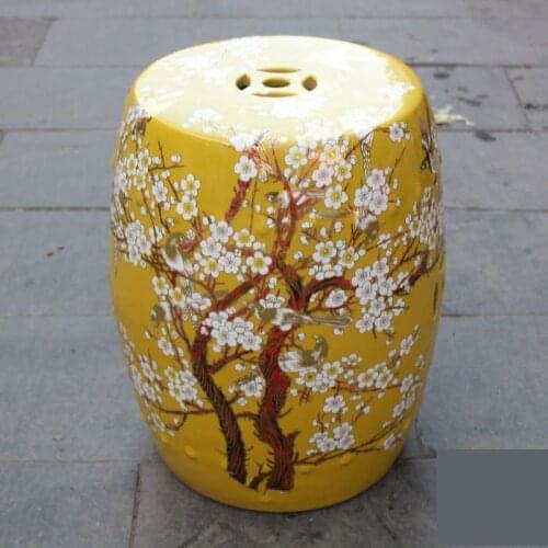 Jingdezhen Ceramic Ceramic Table Stool Set Color Glaze Ceramic Stool Yellow Plum Blossom Outdoor home decor stool