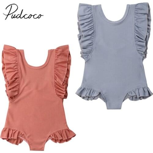 1-6T Kids Swimwear Baby Girl Ruffles Sleeveless Solid Swimsuit Girl s One Piece Bathing Toddler Summer Swimming Suit
